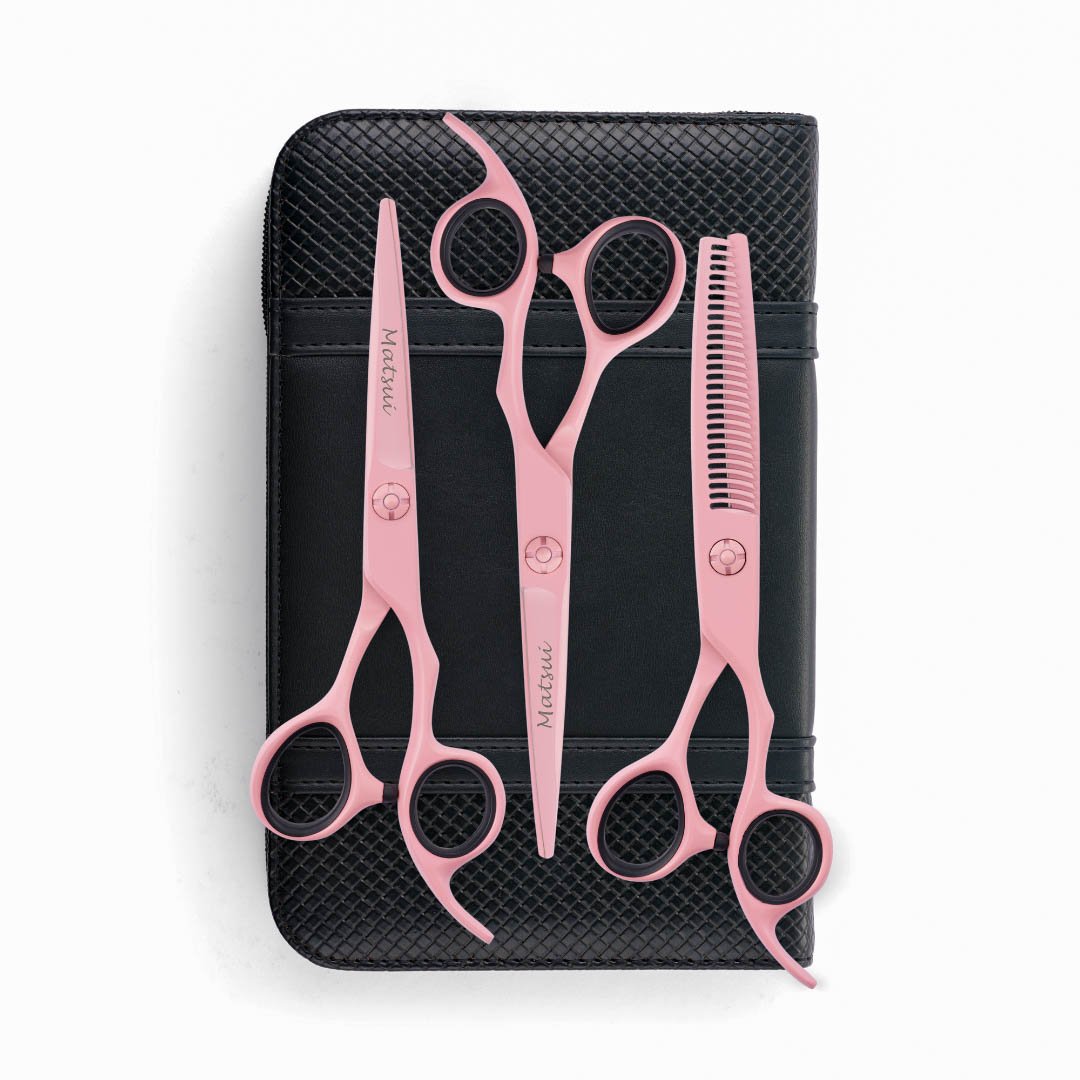  Matsui Pastel Pink Triple Set Hair stylist Scissors - Scissor Tech Canada (6653884629046)
