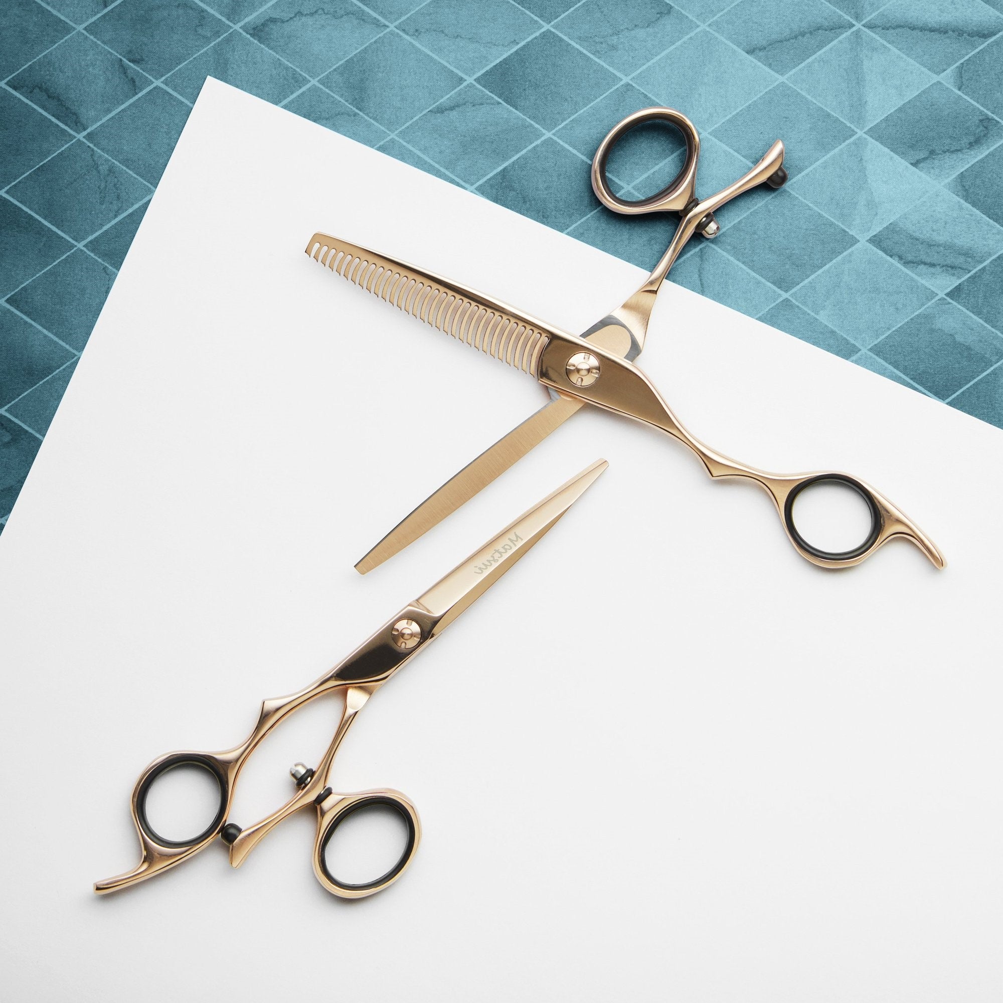  Matsui Swivel Rose Gold Lefty Shear Thinner Combo - Scissor Tech Canada (6801565843510)
