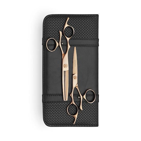 5.5 inch Matsui Swivel Rose Gold Lefty Shear Thinner Combo - Scissor Tech Canada (6801565843510)