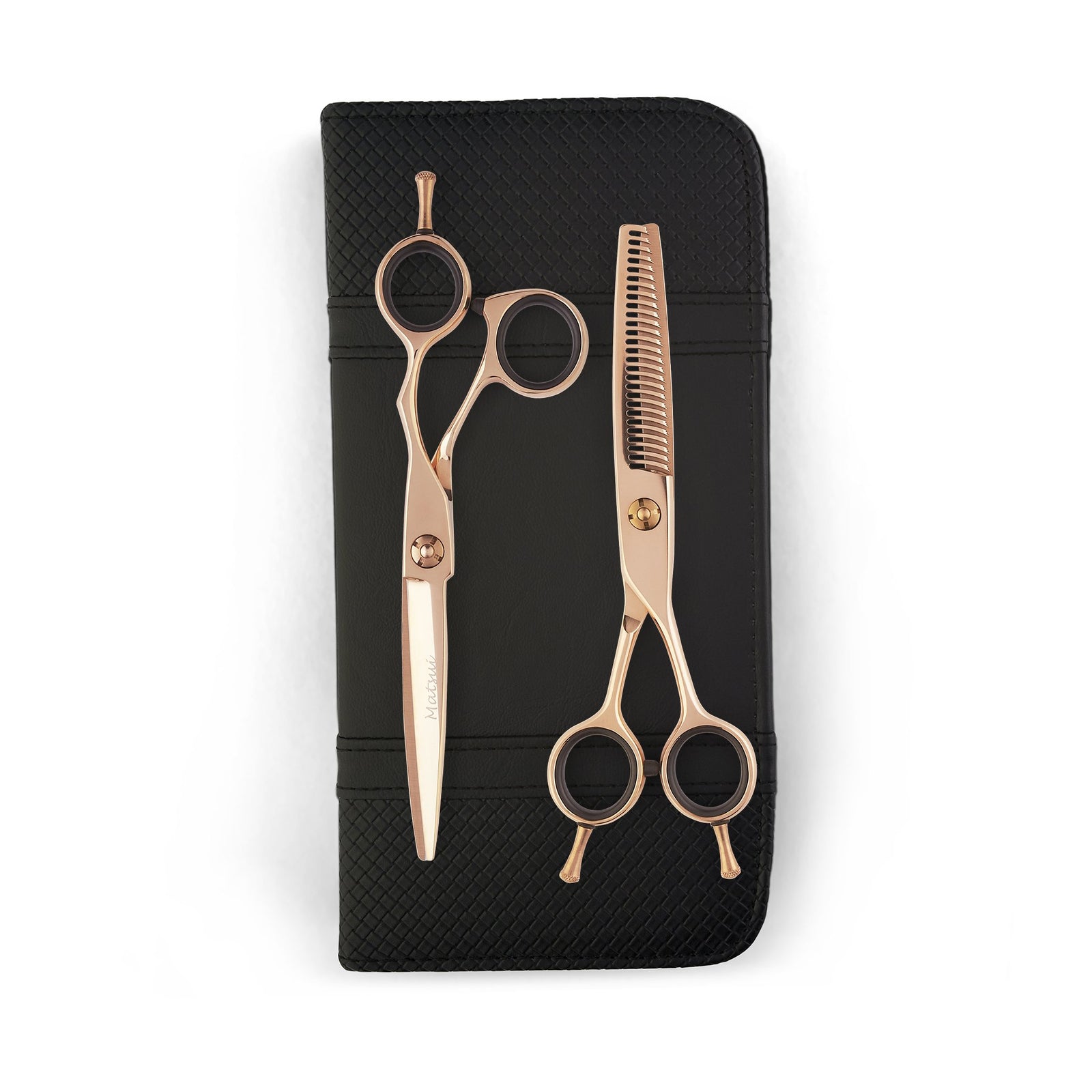 6 inch Matsui Offset Drop Handle Scissor Thinner Combo - Rose Gold - Scissor Tech Canada (4729417236534)